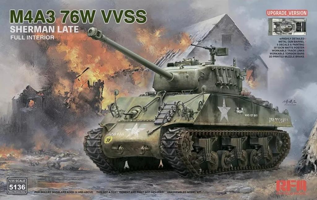 Ryefield Models M4A3 Sherman 76W VVSS Late Production with Full Interior Upgraded Plastic Model Kit RFM5136 1/35 (Tank)