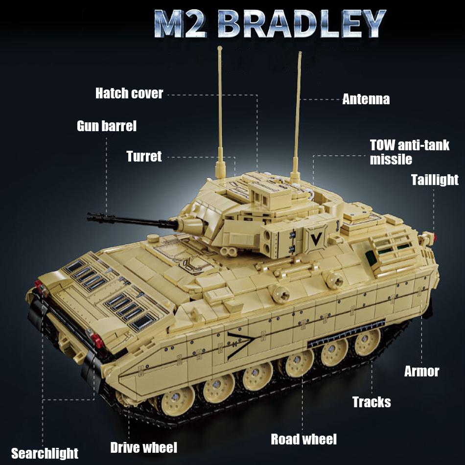 1862Pcs WW2 Military US Army M2 Bradley Fighting Vehicle Building Blocks Heavy Tracked Armored Cars Bricks Toys Children Gifts