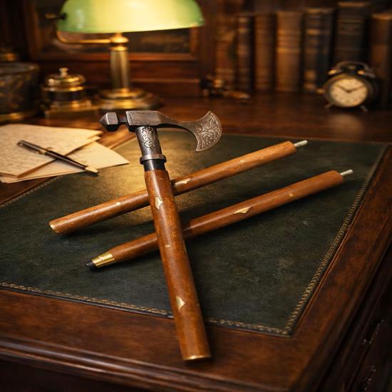 Handmade Solid Brass Head Handle Wooden Walking Stick Cane Gift 3 Fold