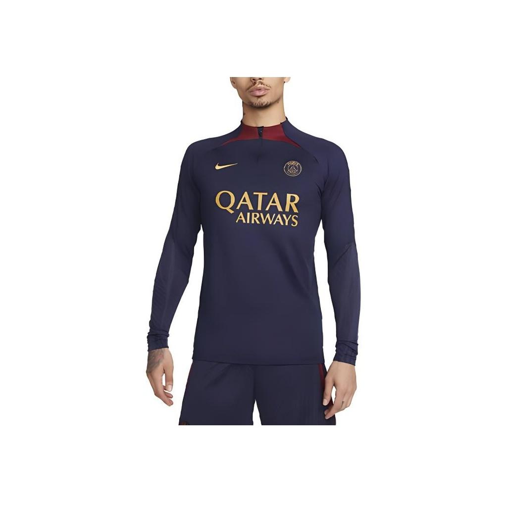 Nike Printed Letter Patchwork High Neck Long Sleeved Soccer Jersey Paris Saint-Germain Men Tops Navy-Blue DX3108-499