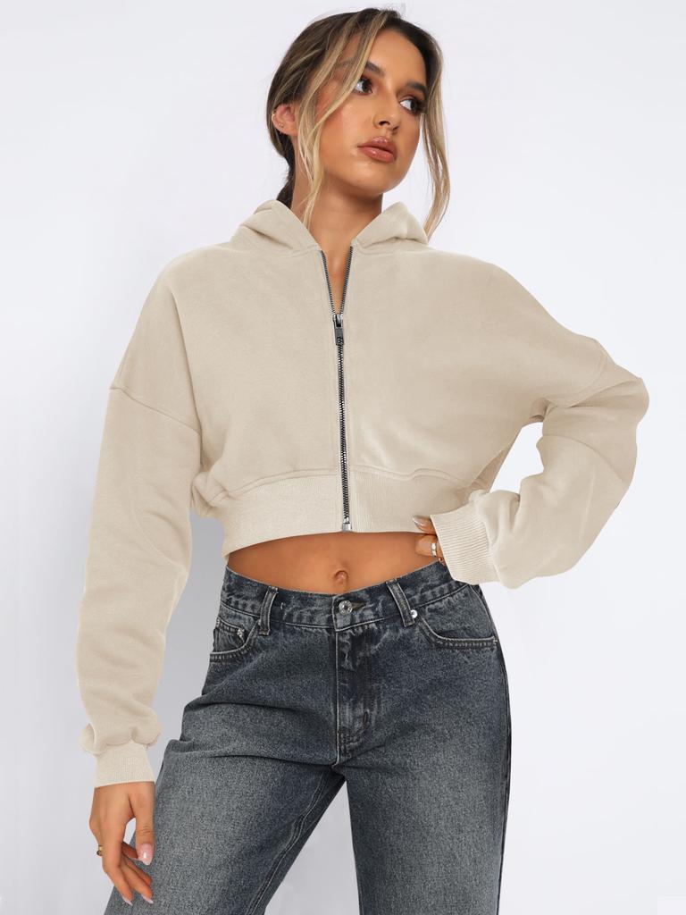 Women's Cropped Hoodie with Full Zip in Multiple Colors