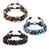 Yousheng Beads Bracelet Adjustable Beaded Double Layer Triple Protection Elastic Rope Bring Good Luck Gifts Men Women Natural Faux Tiger Eye Healing