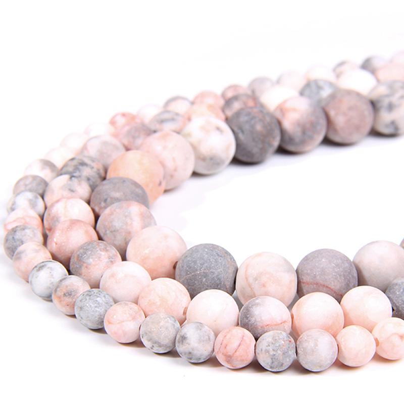 Natural Matte Smooth Pink Zebra Stone Beads Loose Round 4 6 8 10 12mm Spacer Beads For Jewelry Making Beaded Bracelet Necklace 4mm(approx 92pcs)