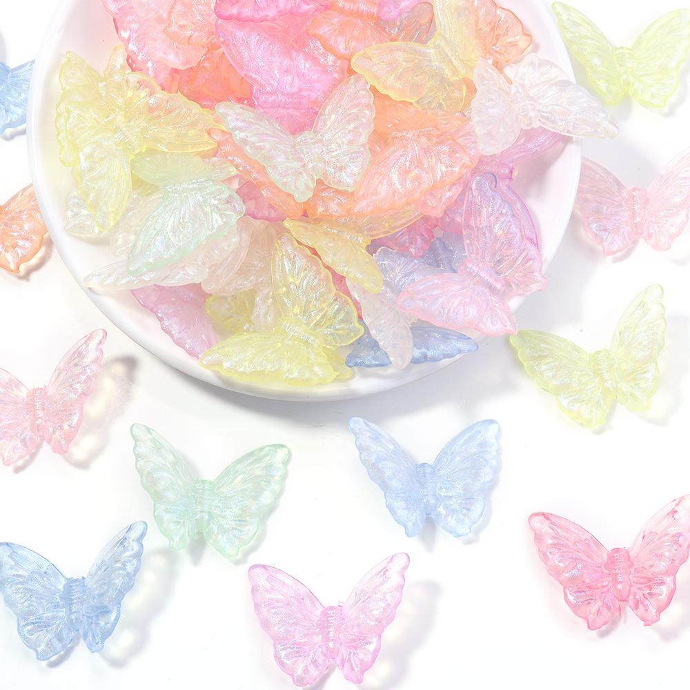 20pcs 36.5x27mm Acrylic Butterfly Beads Colorful Luminous Loose Beads For Jewelry Making DIY Necklace Earrings Phone Key Chain