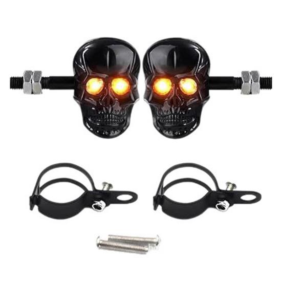 Skull Head LED Amber Turn Signal Universal 10mm Screw Blinkers Motorcycle Indicator Light for 12V Cruiser Chopper Scooter Dirt Bike