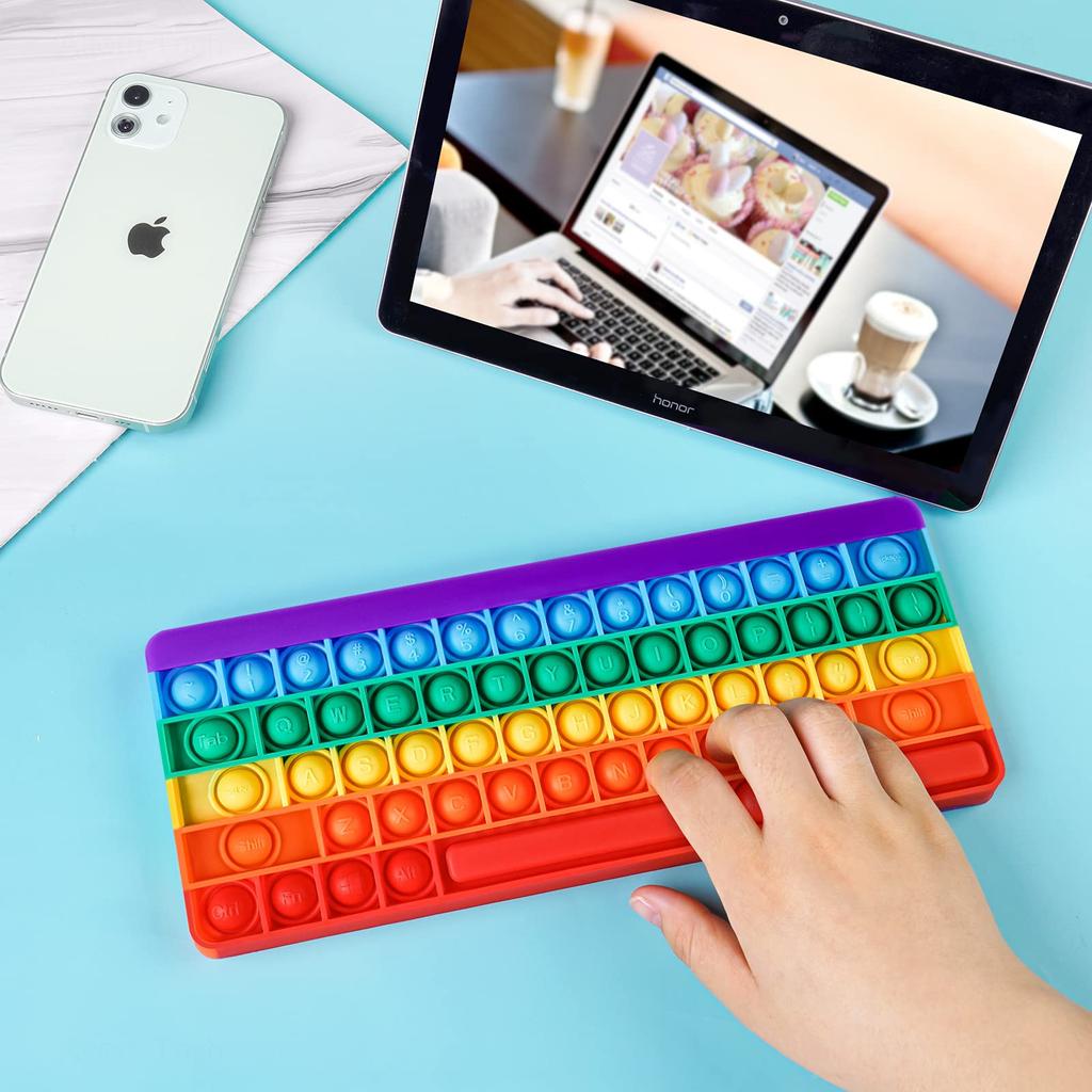 Keyboard Push Bubble Fidget Sensory Toys Rainbow Popping Silicone Game Toy Anxiety & Stress Reliever  Toy For Kids And Adu