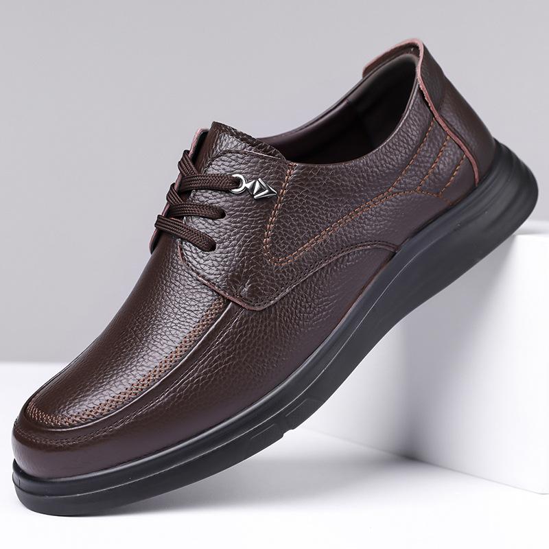 Breathable Men's Shoes Genuine Leather Business Leather Shoes High-end Cowhide Soft-soled Soft-sided Shoes Lazy Shoes Lace-up