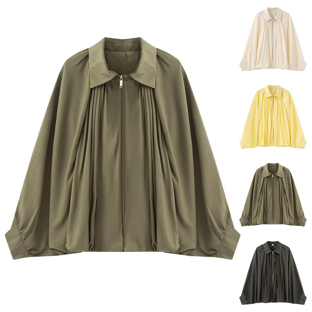 Women's Solid Color Fashionable Sleeve Long Sleeved Zipper Casual Top Jacket Jacket