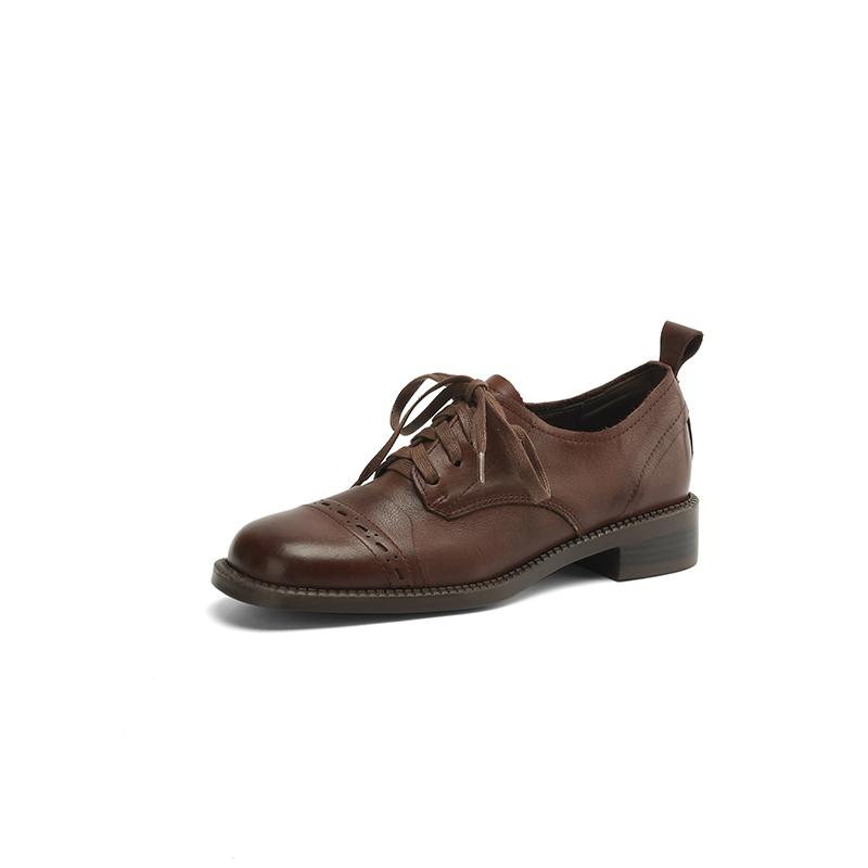 Fashion Genuine Leather Women Oxford Shoes Spring 2025 New Thick Heels Shoes Classic Lace-Up Vintage Office Dress High Heels Women Pumps