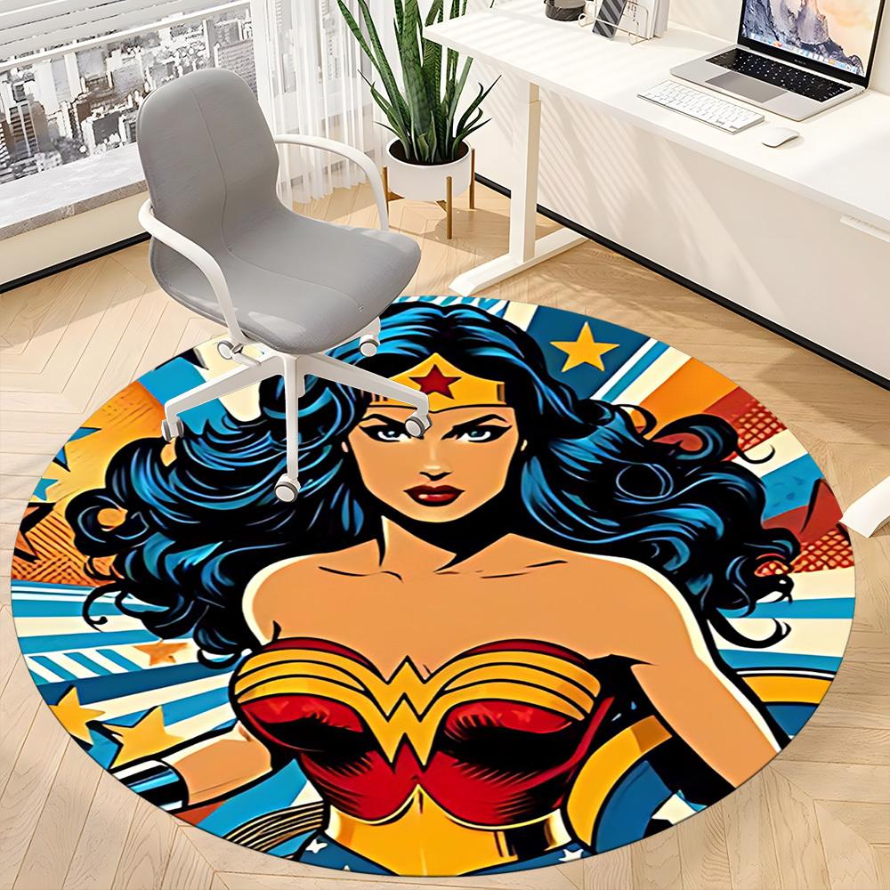 1pc Wonder Woman Office Round Area Rug, Under Office Chairs Bedroom Living Room Home Decor, Room Deco, Available In Various Sizes
