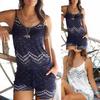 Plus Size Trendig Bekväm Sommar Casual Shiny Wave Beach Dragsko tryckt Strappy Jumpsuit Dam Shorts Romper