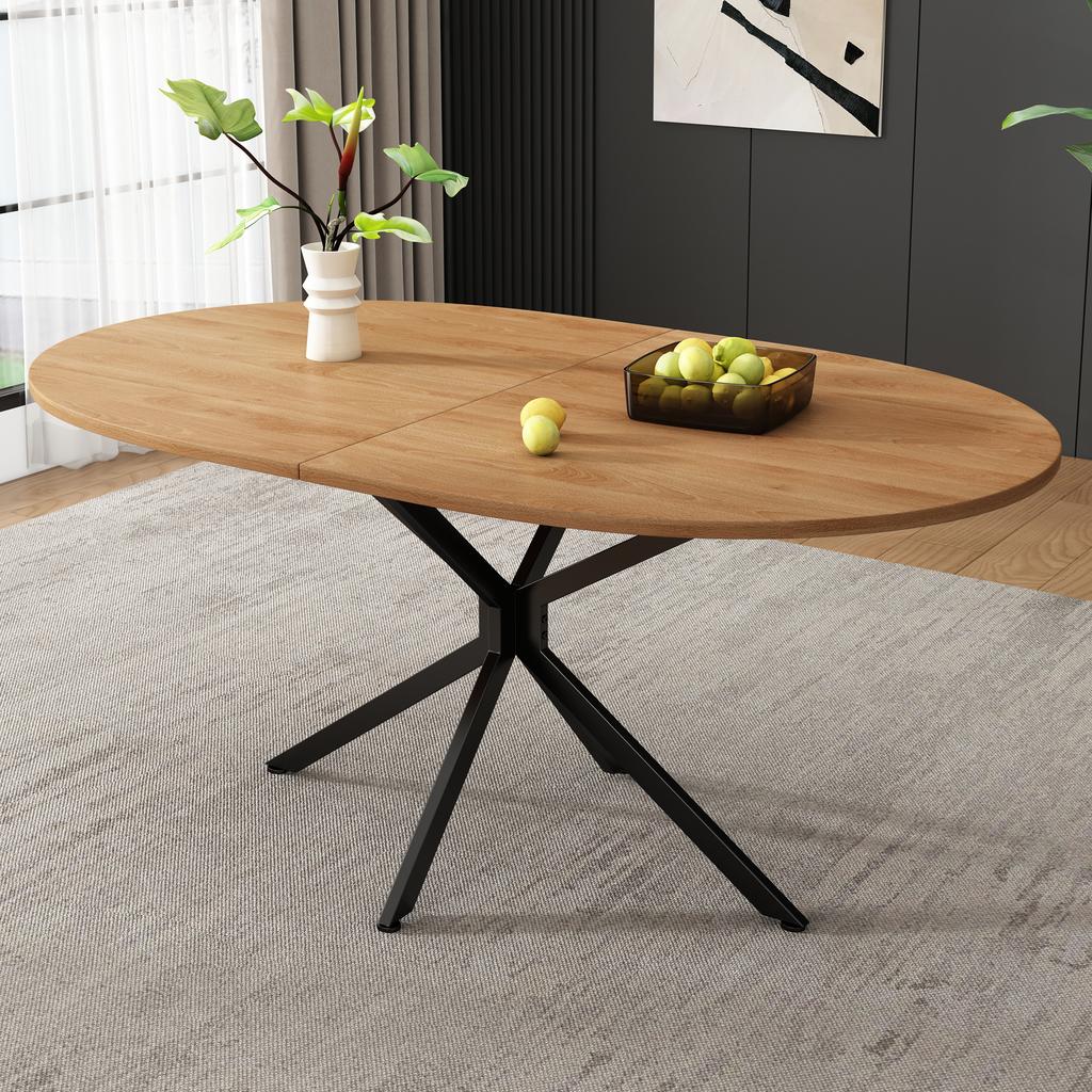Dining Table, L120*W80*H75.5cm, Modern, Sturdy, Metal Legs, Oval, for 4-6 People, Modern Simple, Natural