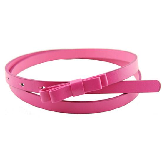 Women's Candy Color 2 Layers Bowknot Thin Narrow Belt PU Leather Waistband Strap