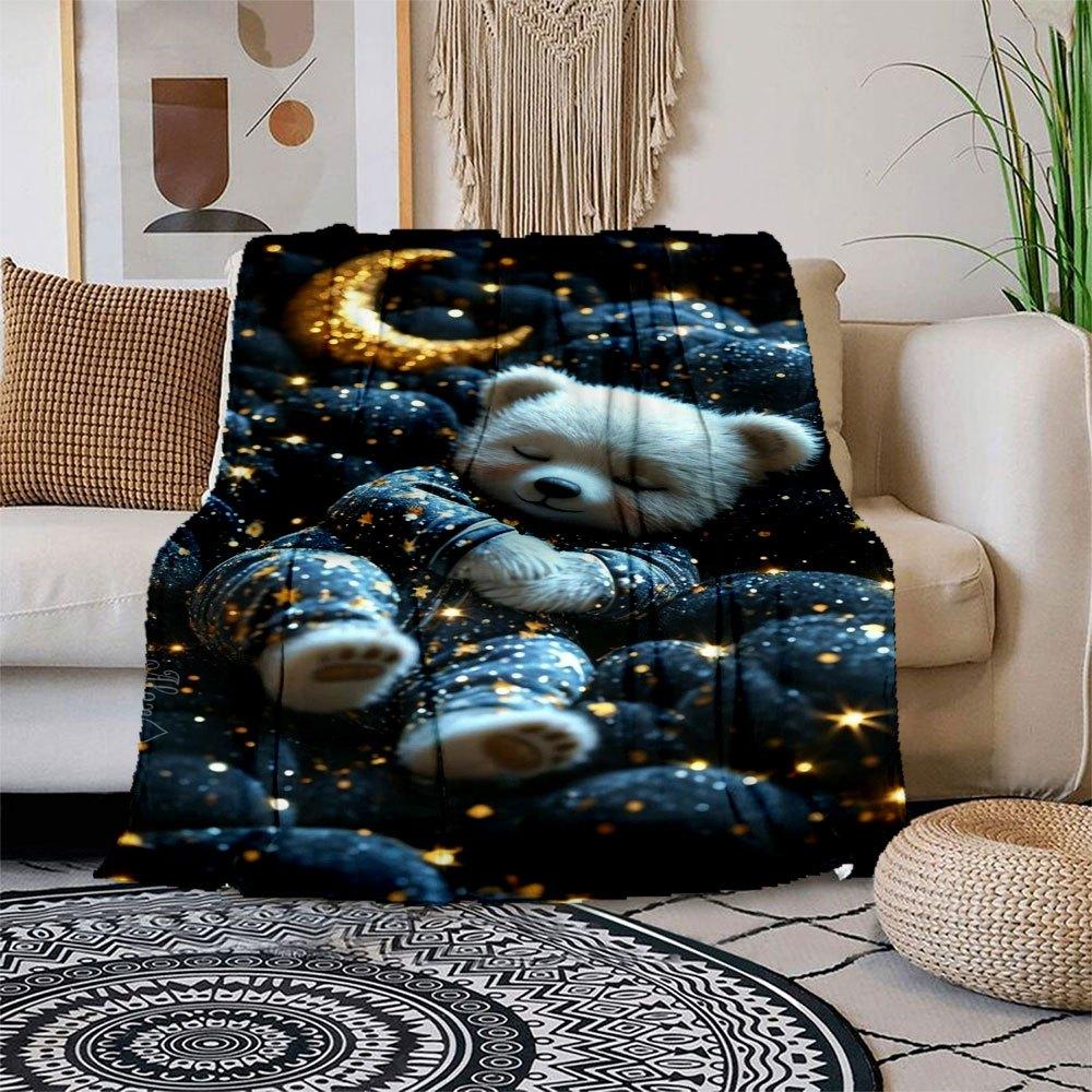 

Starry Night Panda Plush Toy - Cute Moon Blanket Set Blanket Flannel Throw Blanket for Sofa, Bed, Travel, Camping, Office, Couch, Chair, An 150x180cm