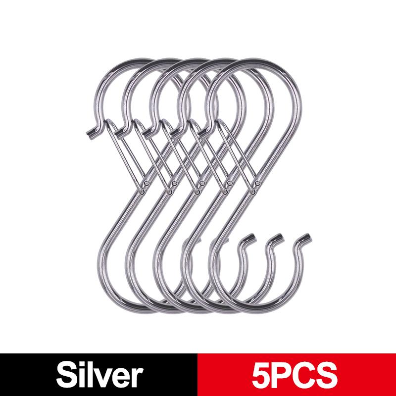 2/10pcs Metal S-Shape Hook Garden Hanging Clasp Kitchen Pot Rack Room Bags Clothes Towels Closet Rod S Hanger Hooks with Buckle