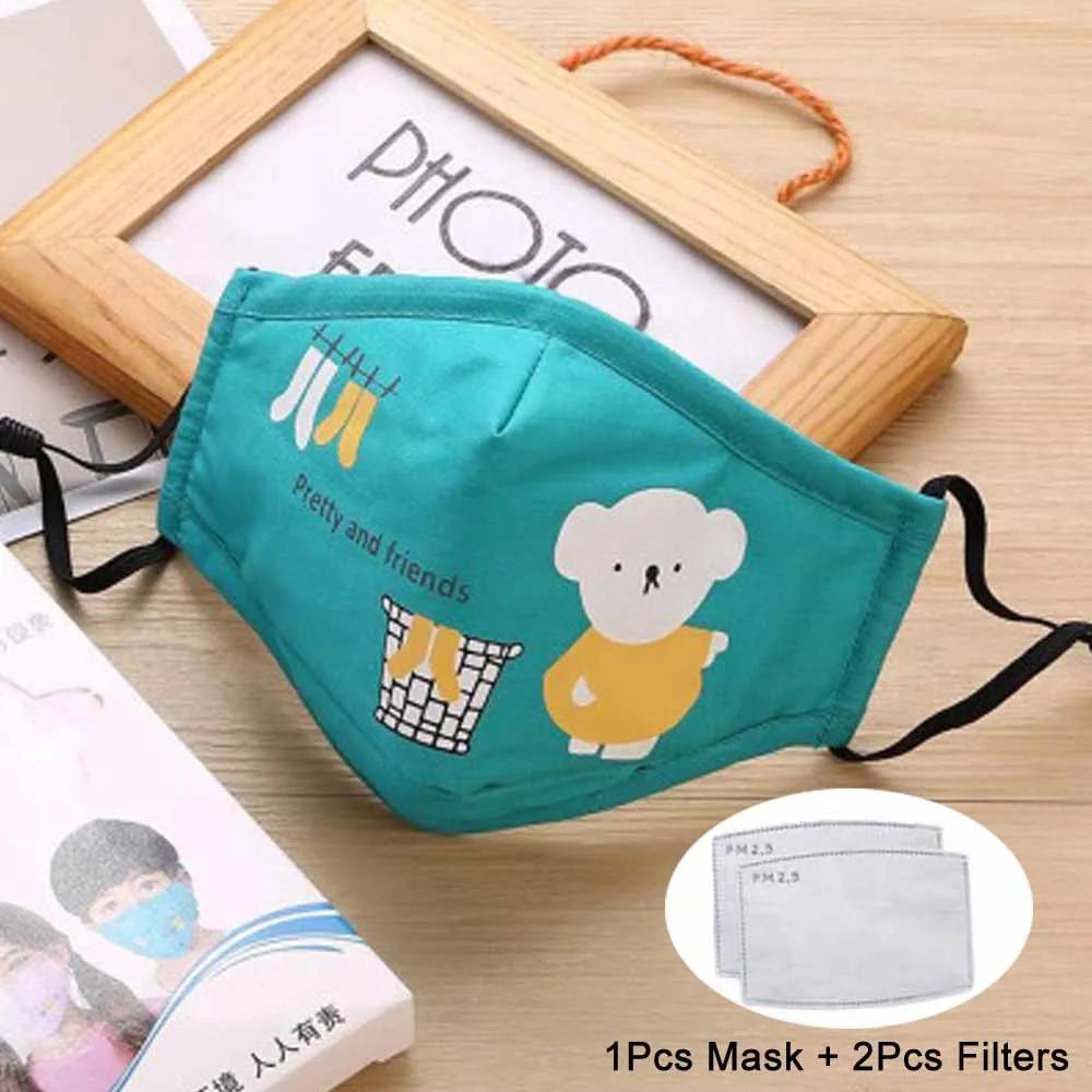 Tcare Reusable Bear Face Mask for Kids Breathable Cotton Cute Cartoon Design PM25 Anti Dust Protective