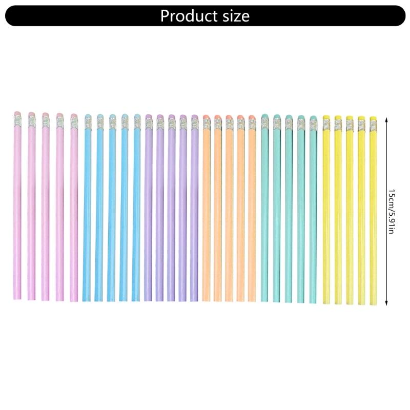 30Pieces Wood Pencil with Erasers Triangular Drawing Pencils Ergonomic Grip for Students Artists Sketching Drawing