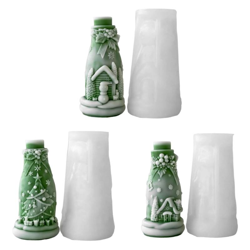 Christmas Embossed Bottle Silicone Candle Mold For Epoxy Resin Making Candle Soap Chocolate Christmas Home Decoration