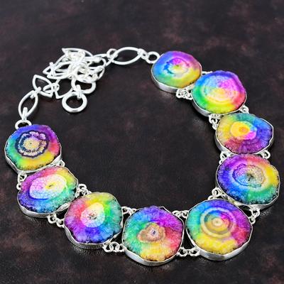 Náhrdelník Rainbow Solar Quartz Druzy Náhrdelník zo striebra 925 s nastaviteľnou retiazkou Darček pre ženy Ručne vyrábaný náhrdelník Šperky z drahých kameňov