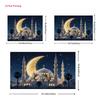 2D Eid Mubarak Mosque Banner, Golden Crescent Moon and Stars