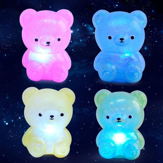Bear Squeeze Toy Soft TPR Elastic Quick Rebound Lights Flashing Cartoon Bear Anti-stress Pinch Toy Colorful Squeeze Animal Fidget Toy Children Gift