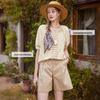 Women's Embroidered Linen Blend Puff Sleeve Top