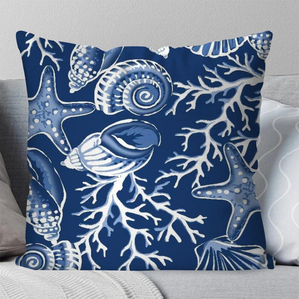 1pc Marine Organism Shells Pillow Case Square Pillow Bedroom Sofa Leisure Comfort Cushion Car Living Room Home Decoration 40X40