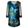 Women's Fashion Casual Long-sleeve V-neck Sexy Mesh Printing Stitching Dress