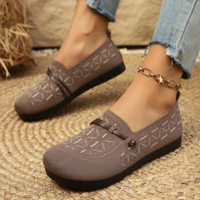 Fashion 2025 Spring/Summer New Women's Shoes, Knitted Mesh, Simple Flat Shoes, Comfortable Work Shoes, Le Fu Shoes Women's Shoes