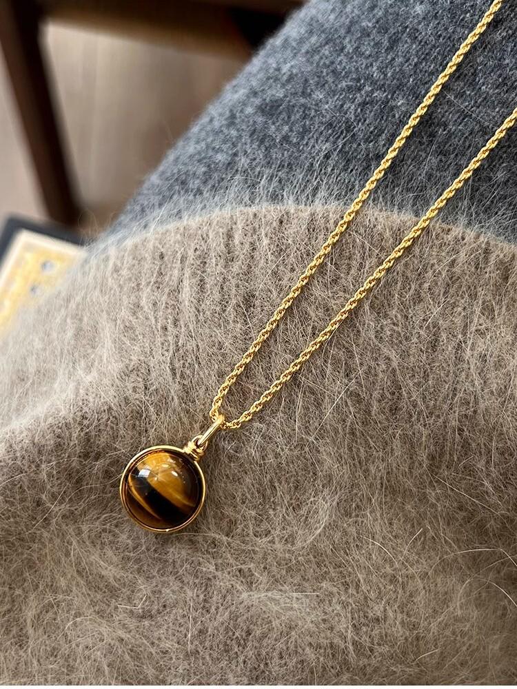 

Кулон Майяр Тигровый глаз Длинная цепочка для свитера - Ретро Легкая Роскошная Подвеска для осени/зимы