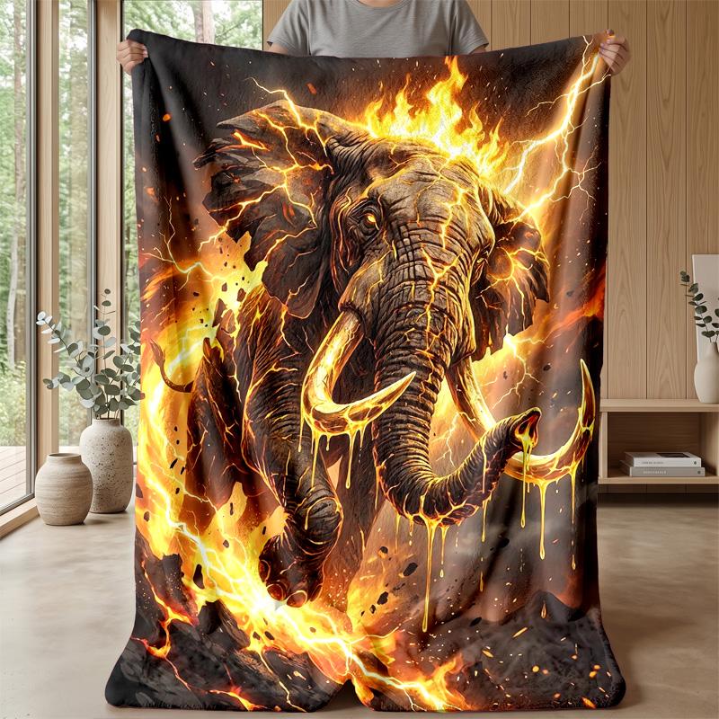 Fire vs Water Elephants Theme blanket Lightweight Warm Flannel Blanket Decorative Throw Blanket for Home Decoration