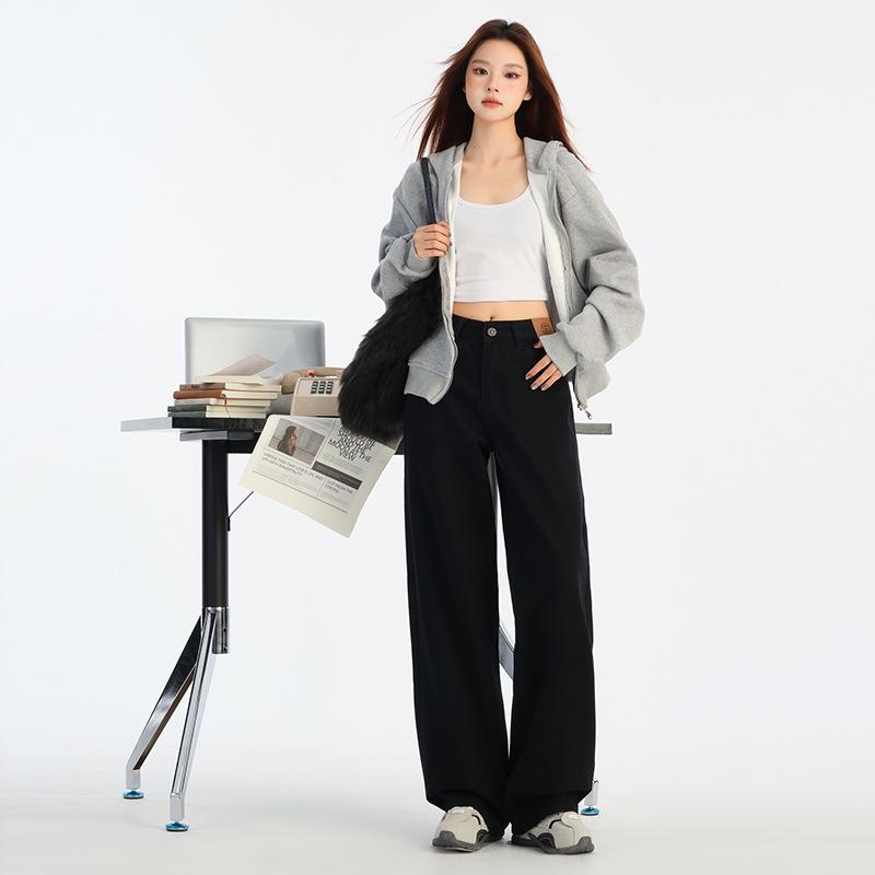 

Meixuan Women s High Waist Black Straight Leg Jeans - Slimming, Loose Fit, Narrow to Wide Leg Transition. XS