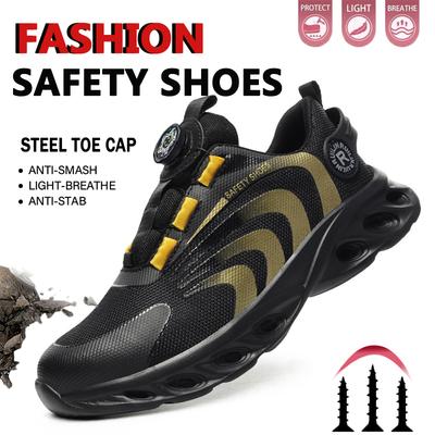 Sapatos de Segurança Masculinos Biqueira de Aço Antiperfurantes Calçados de Trabalho Tênis de Segurança Masculino Botão Giratório Leves Calçados de Trabalho Masculinos