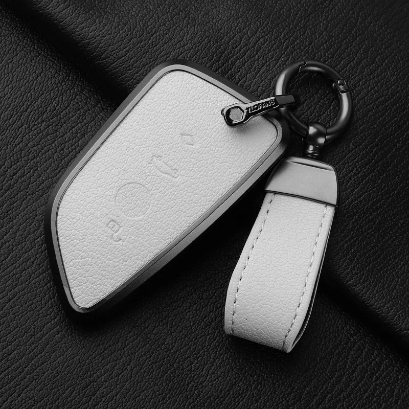 Aluminium Alloy Goatskin Car Key Case Cover For Bmw 1 3 5 7 Series X1 X3 X5 X7 F20 F48 F15 F16 G20 G28 G22 G23 G30 G12 Keychain