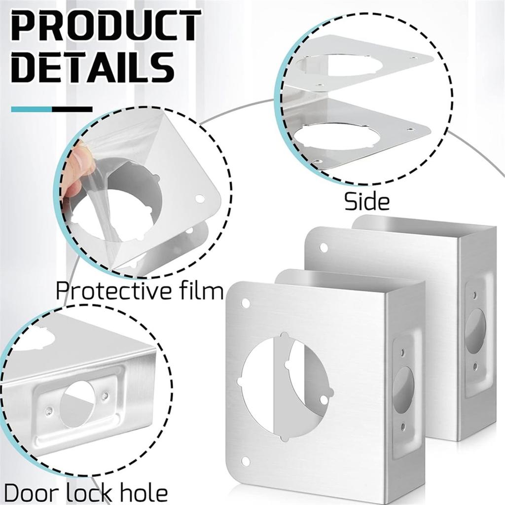 A89X 4pcs Lock and Door Reinforcement Plate 1-3/4-Inch Thick By 2-3/8-Inch Backset 2-1/8-Inch Bore Doors Reinforce Repair
