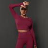Seamless Tight Solid Color Pleated Sports Long Sleeved Top With High Elasticity, Breathability, Running, Fitness, Yoga Clothes For Women
