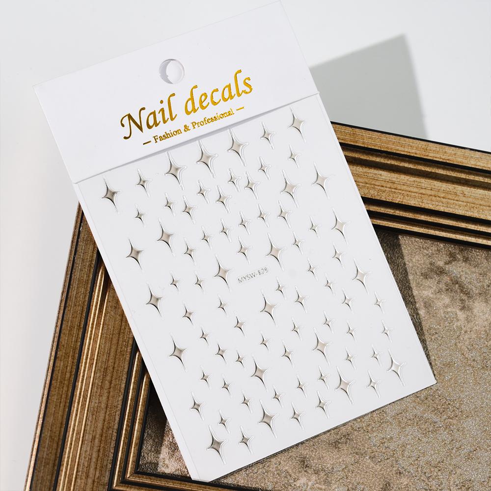 Black White Star 3D Nail Art Sticker Y2K Pentagram Self-Adhesive Decals Laser Shiny Glitters Starlight Manicure Ornaments Slider
