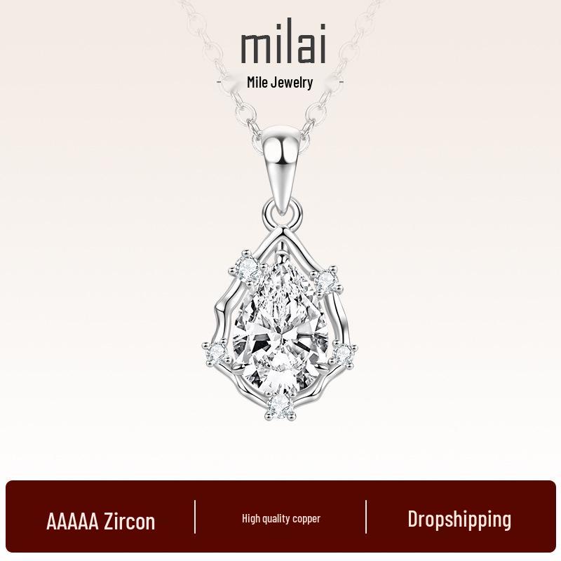Vintage Teardrop Zircon Necklace - Women s Fashion Daily Wear, Electroplated Copper. Classic Gold