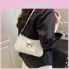 Simple Color Solid Bow Decoration Crocodile Texture Women Casual Shoulder Bag