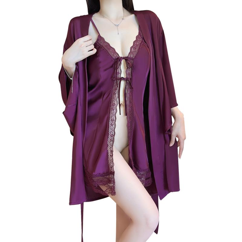 Women's Silky Satin Slit Comfy Padded Cami Dress with Robe Lounge Set