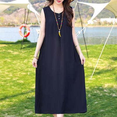 Übergröße Damen Elegante Kleider Locker Sommer Ärmelloses Kleid Weiblich Vintage Kleidung