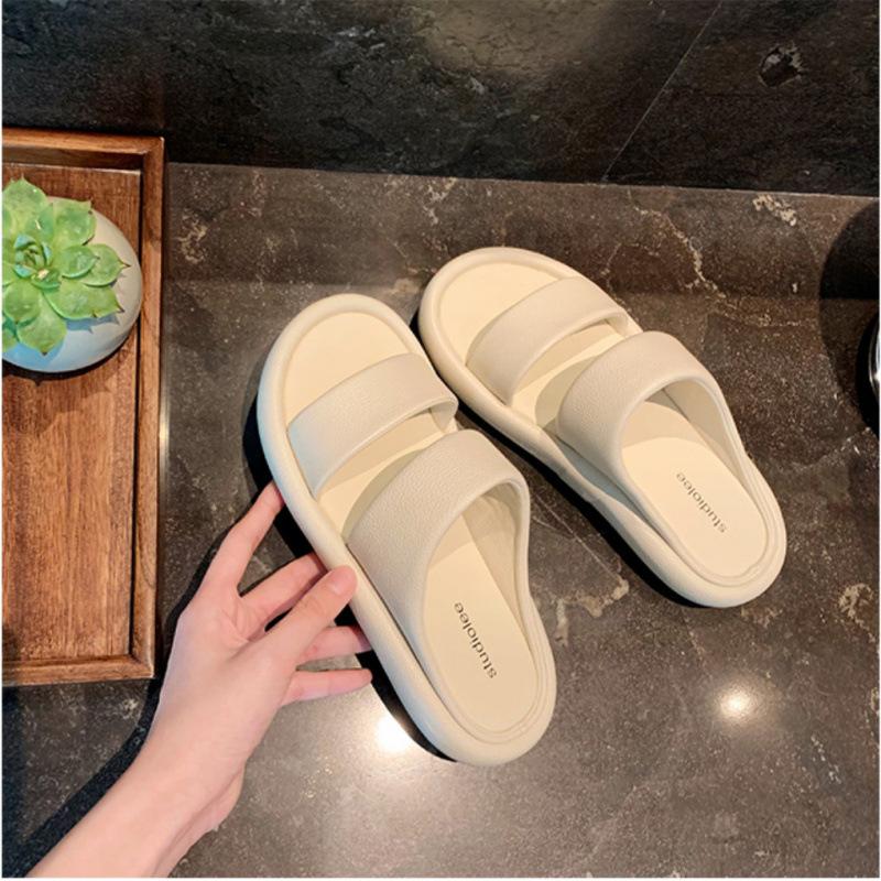 

Summer explosive round head thick bottom wide edge word with thick bottom soft elastic women s cool slippers 35 белый