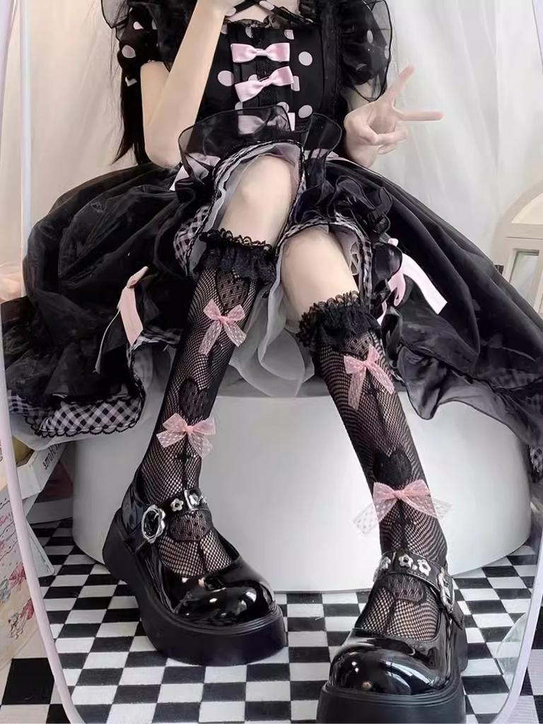Lolita JK Love Bow Lolita Lace Long Socks Calf Jk Stocking Female Summer Lace Socks Harajuku Accessories Knee High JK Socks