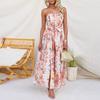 Spring new, fashionable and elegant contrasting color printed lace-up tube  dress