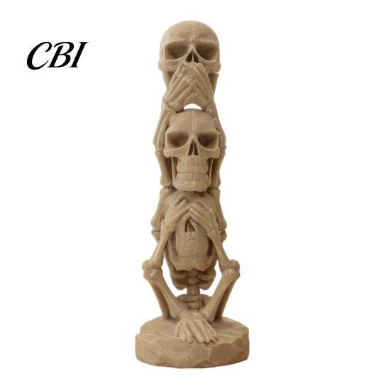 Durable Skull Sculpture 3D Printed Stacking Figurine, Gothic No Speak Hear See Halloween Figurine Statue, Party Horror Decoration for Home Office коричневый