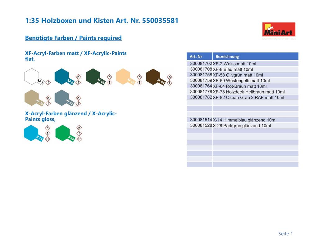 Miniart Scale Wooden Box and Crate Set Plastic Model MA35581 1/35