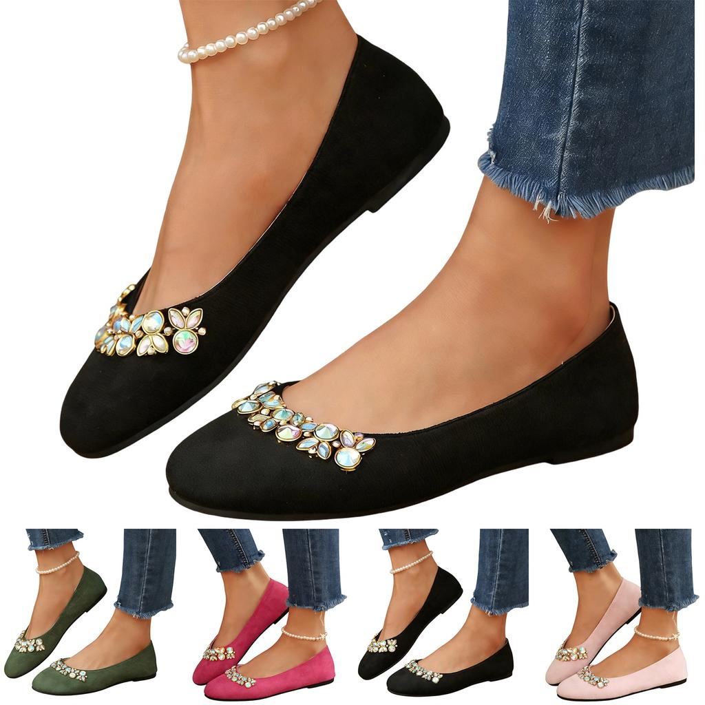 Women's Fashionable Casual Round-Toe Oversized Rhinestone Flats