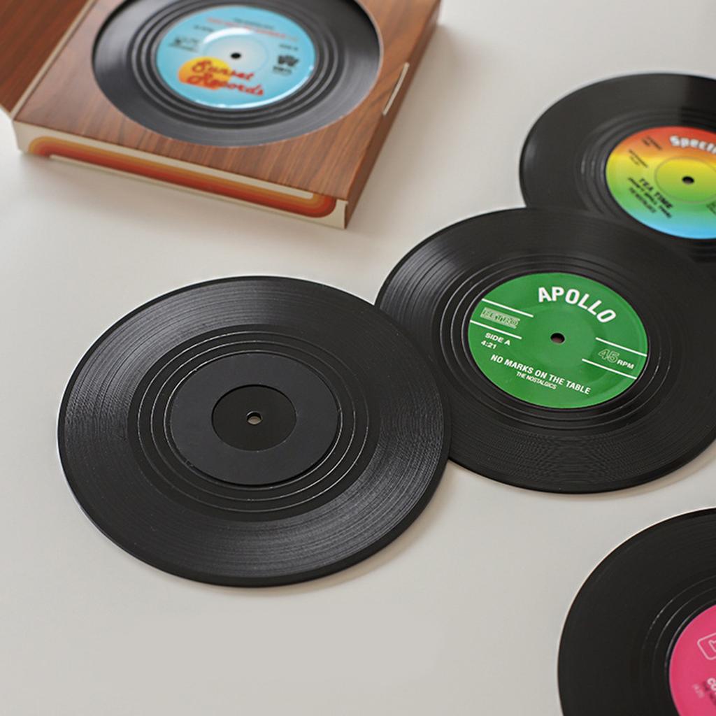 Vintage LP Record Coasters Cup Pads Non Slip Coffee Drink Mats ABS Material Cup Mats Suitable for Dining Table