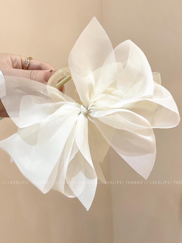 

Soft Netted Lace Bow Hairpin with Butterfly Knot At The Back of The Head, Shark-shaped Clip, Elegant and Sophisticated Style белый