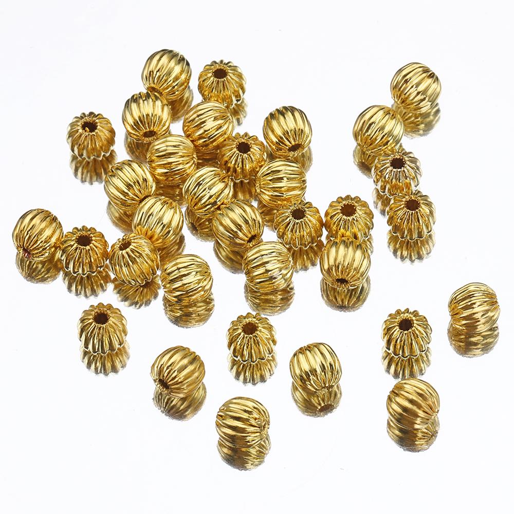 50pcs 3-8mm Copper Spacer Beads Pumpkin Stripe Round Stopper Spacer Beads for Bracelet Necklace Jewelry Making DIY Wholesale
